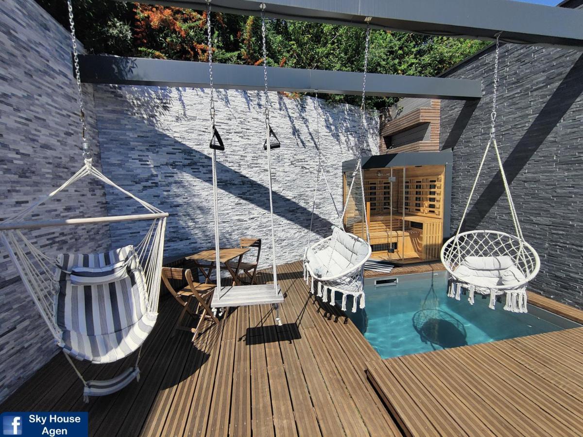 Piscine Chauffee Et Spa Jacuzzi Privatif Terrasse Sans Vis A Vis ,,,Sky House Agen,,, ภายนอก รูปภาพ